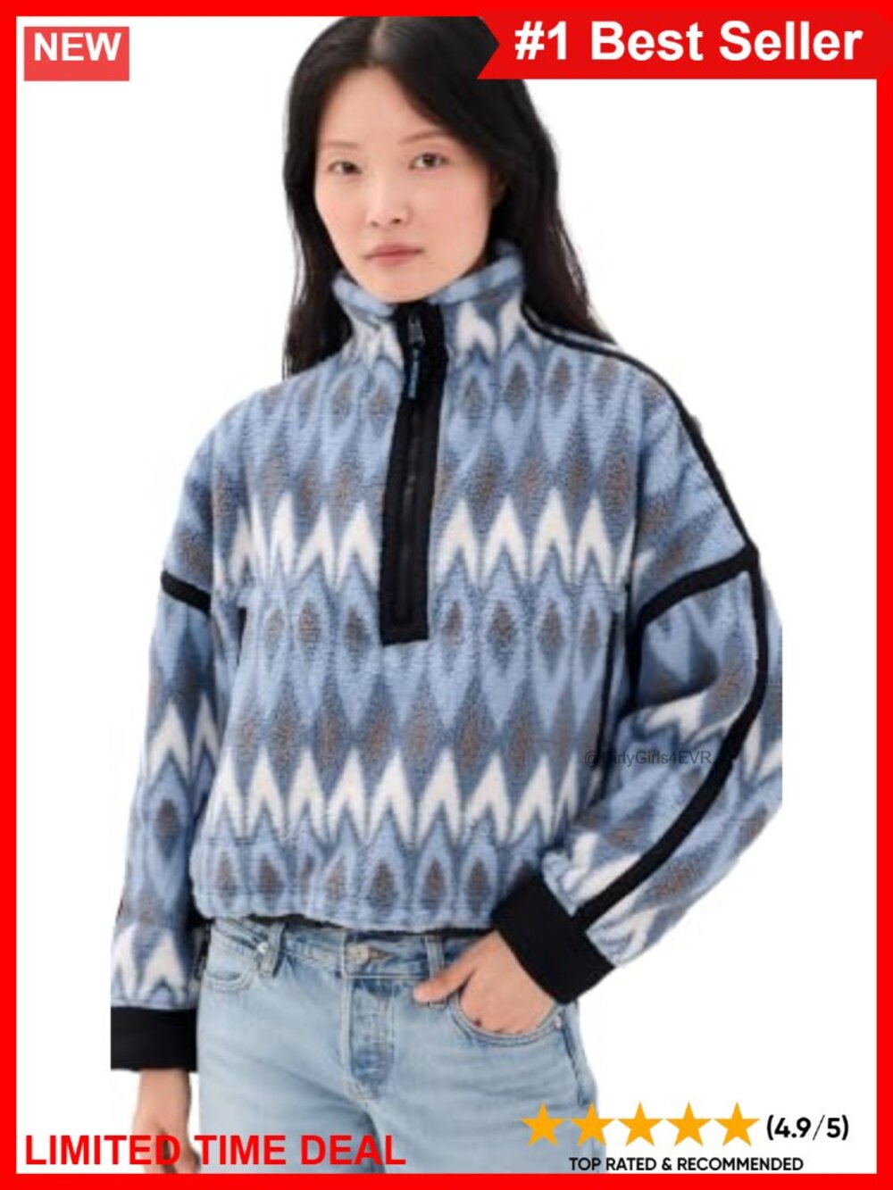 Free People Mountain High 1/2 Zip Pullover Fair Isle Pattern Long Sleeve